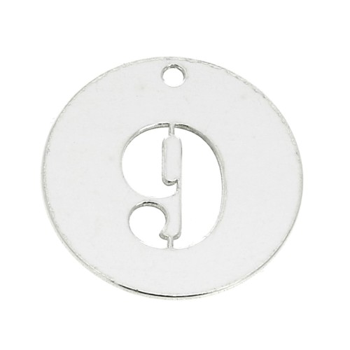 Dije redondo Cifra 9 - 12 mm de Plata Ley 925 espesor 0,4 mm x1